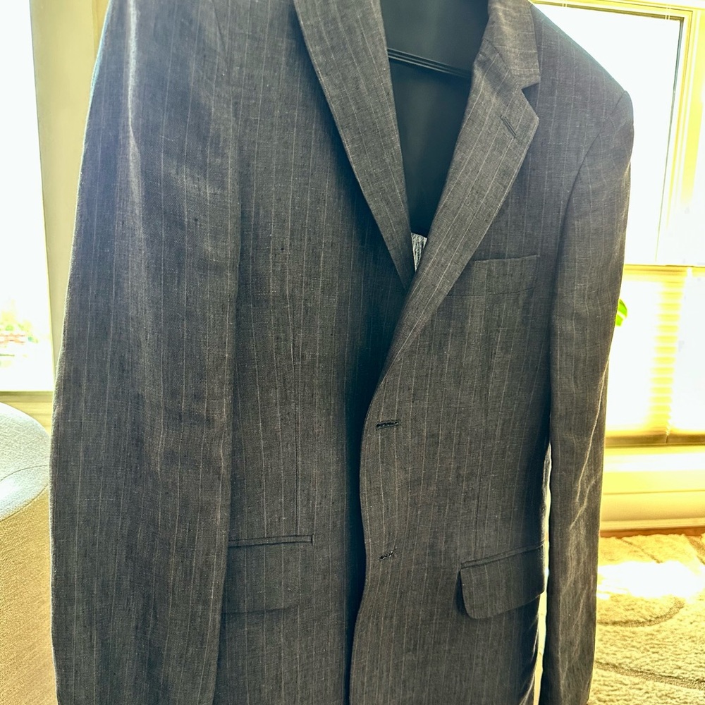 Men's Gray Pinstripe Linen Blazer